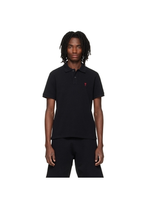 AMI Paris Black Cotton Ami de Coeur Polo