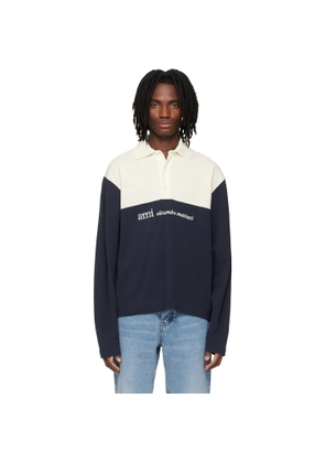 AMI Paris Off White & Navy Embroidery Boxy Fit Polo