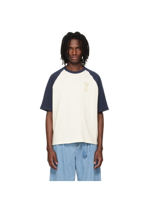 AMI Paris White & Blue Cotton Ami de Coeur Knitted Patch T-shirt