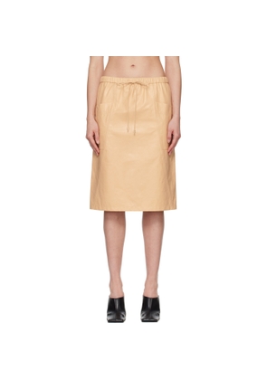 ALAÏA Beige Pencil Calfskin Midi Skirt