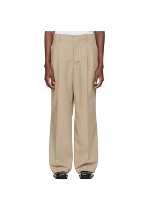 AMI Paris Beige New Wool Low Waist Wide Trousers