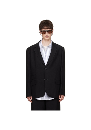 AMI Paris Black Linen Blend Single-Breasted Straight Blazer