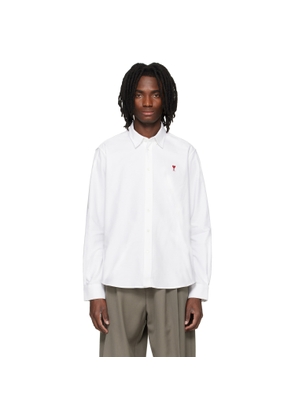 AMI Paris White Classic Long Sleeve Button-Down Collar Embroidered ADC Shirt