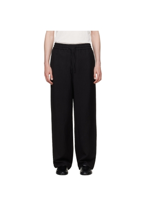 AMI Paris Black Blended Linen Elasticated Waist Trousers