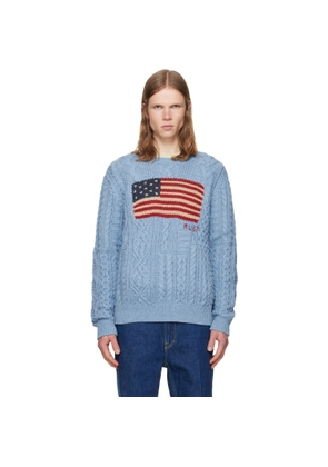 Polo Ralph Lauren Blue Aran-Knit Flag Sweater
