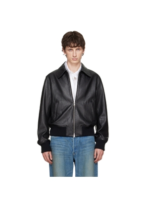 AMI Paris Black Zipped Lamb Leather Jacket