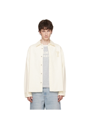 AMI Paris White Cotton Knitted 'Ami de Coeur' Overshirt