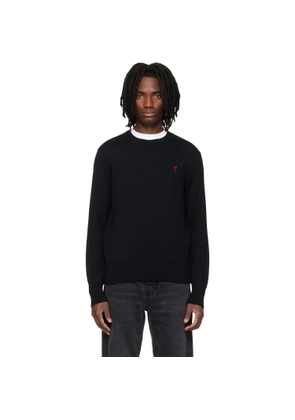 AMI Paris Black Wool Contrasted Ami de Coeur Crewneck Sweater