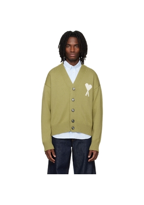 AMI Paris Green Wool Ami de Coeur Cardigan