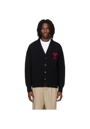 AMI Paris Black Wool Contrasted Ami de Coeur Cardigan