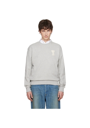 AMI Paris Gray Cotton Crochet 'Ami de Coeur' Sweatshirt