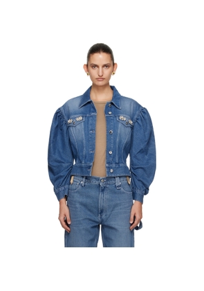 Simone Rocha Blue Embellished Sculpted Draped Sleeve Denim Jacket