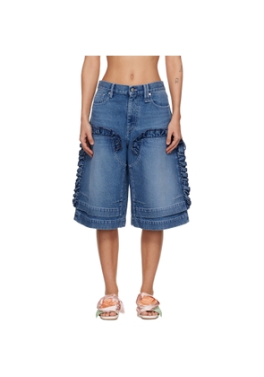 Simone Rocha Blue Ruffle Frill Denim Board Shorts