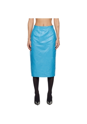 WILLY CHAVARRIA Blue Tubo Leather Midi Skirt