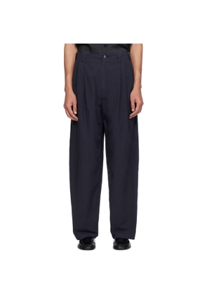 YOKE Navy Cotton Typewriter Garment-dyed 3pleated Tapered Trousers