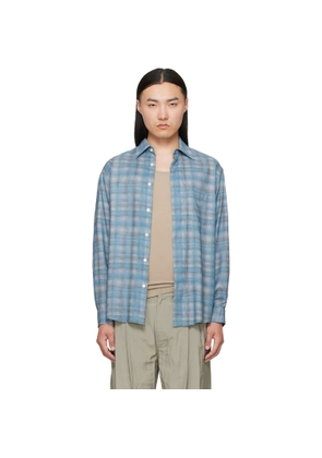 YOKE Blue Printed Plaid Cotton Lawn Shirt