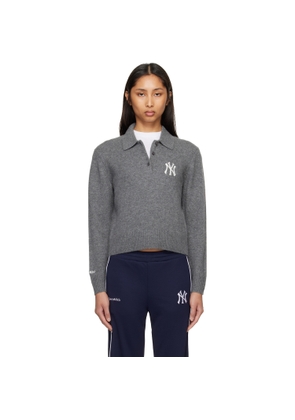 Sporty & Rich Gray Heritage Yankees Serif Cashmere Polo