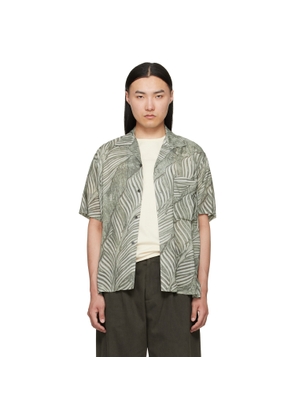 YOKE Green Leaf Pattern Printed Rayon Open Collar Shirt