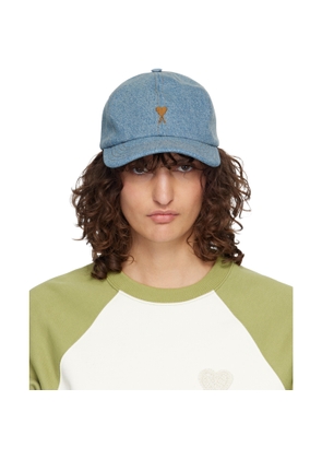AMI Paris Blue Denim Ami de Coeur Embroidery Cap