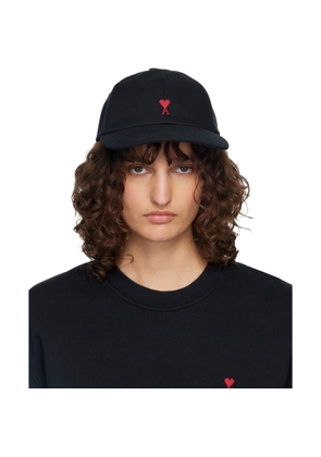 AMI Paris Black Cotton Ami de Coeur Embroidery Cap