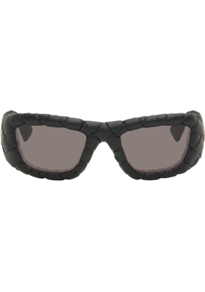 Bottega Veneta Black Intrecciato Rectangular Sunglasses
