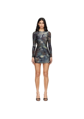 Diesel Blue & Brown Printed Crystal Details Minidress