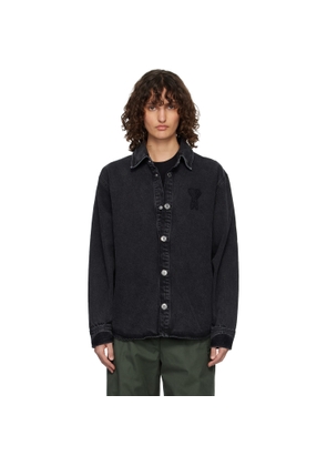 AMI Paris Black Cotton Knitted Ami de Coeur Denim Overshirt