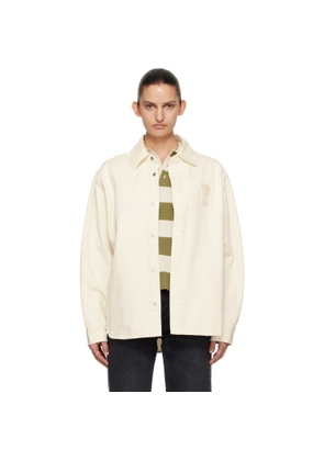 AMI Paris Off-White Cotton Knitted 'Ami de Coeur' Overshirt