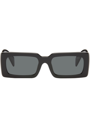 Prada Eyewear Black Rectangle Acetate Script Logo Sunglasses