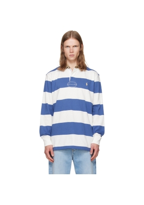 Polo Ralph Lauren White & Navy Classic Fit Khaki-Collar Rugby Shirt