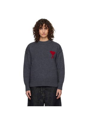 AMI Paris Gray Wool Crewneck Ami de Coeur Sweater