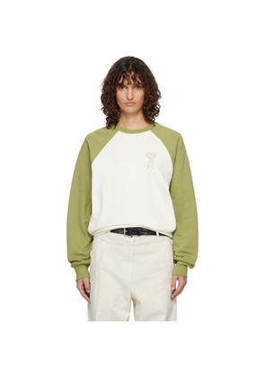 AMI Paris Off-White & Navy Cotton Knitted Ami de Coeur Sweatshirt