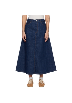 AMI Paris Blue Cotton Denim Maxi Skirt