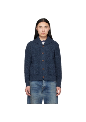 RRL Navy Aran-Knit Cotton Cardigan