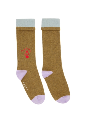 Marni Khaki Wool Flower Logo Socks
