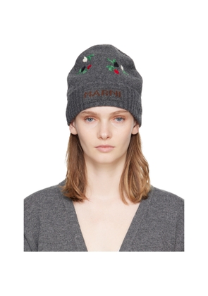 Marni Gray Wool & Cashmere Flower Beanie