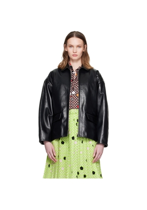 Marni Black Pointed Collar Leather Jacket