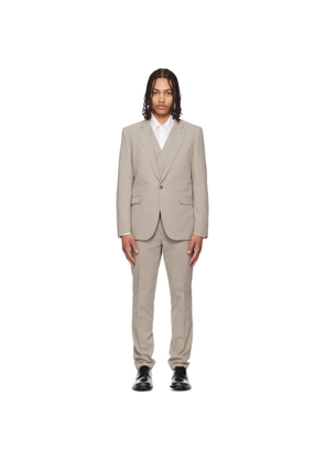 Hugo Taupe Three-Piece Extra-Slim-Fit Stretch-Cotton Seersucker Suit
