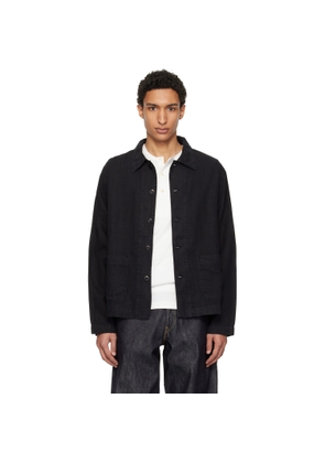 Merz b. Schwanen Black Cropped Worker's Linen Jacket
