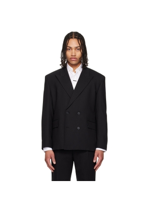 Hugo Black Double-Breasted Wool-Blend Twill Blazer