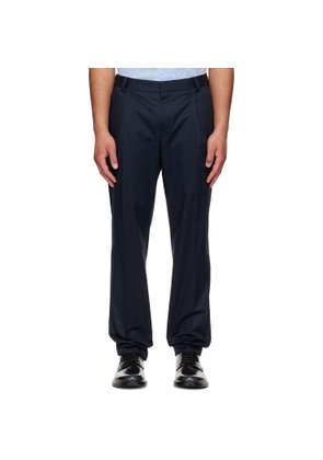 Hugo Navy Slim-Fit Paper-Touch Stretch Cotton Trousers