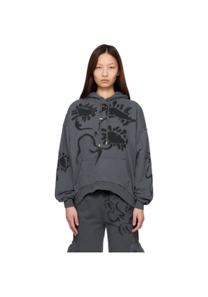 Collina Strada Gray 'Charcoal Daisies' Round Hem Hoodie