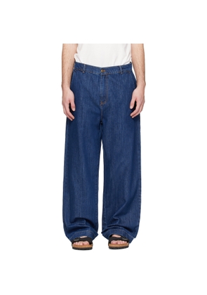 Merz b. Schwanen Blue 1940s Cotton Denim High Rise Wide Leg Chino Jeans