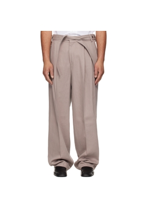Hugo Taupe Fashion-Fit Front Pleat Belt Detail Trousers