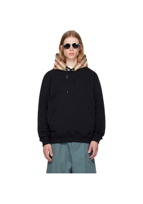 Burberry Black Check Hood Cotton Hoodie