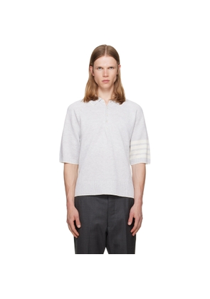 Thom Browne Gray Linen Cotton 4-Bar Relaxed Fit Polo
