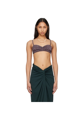 Dries Van Noten Gray & Burgundy Viscose Silk Bra