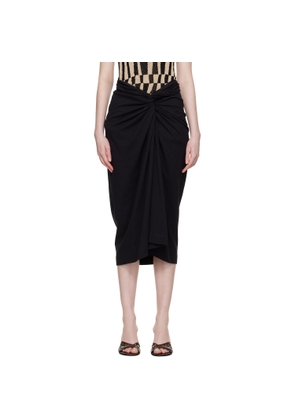 Dries Van Noten Black Knotted Jersey Midi Skirt