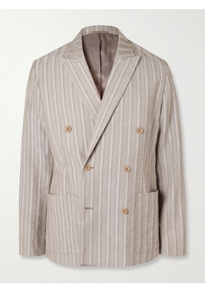 NN07 - Jordin 10058 Double-Breasted Striped Cotton-Blend Herringbone Blazer - Men - Brown - S