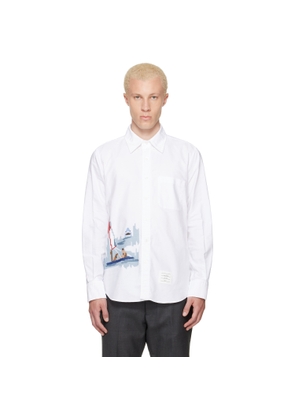 Thom Browne White Scenic Sailboat & Shark Oxford Shirt